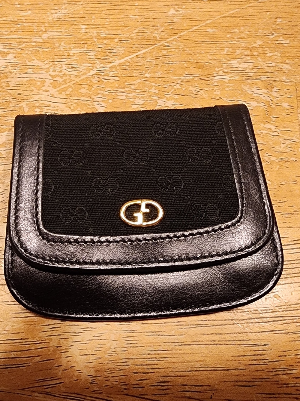 vintage Gucci black monogram canvas and leather fold-over coin purse